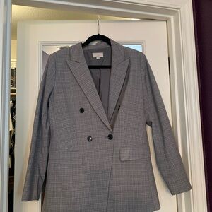 LOFT Charcoal Plaid Double-Breasted Blazer